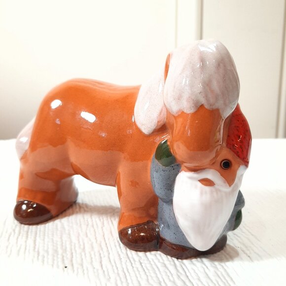 Rolf Berg Gnome & Horse Figurine Sweden folk art Glazed Terracotta Pottery decor - Picture 1 of 8